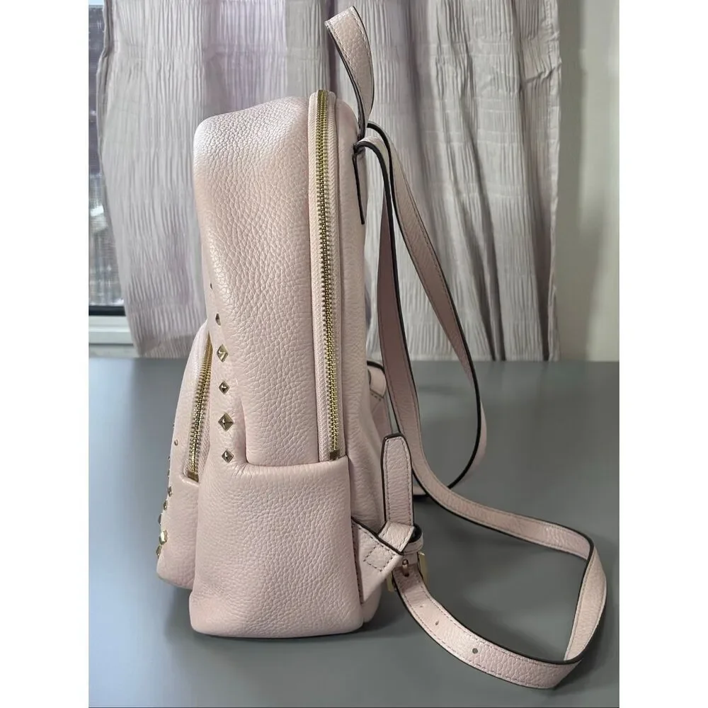 Michael Kors Medium Studded Pebbled Leather Backpack powder blush ballet pink